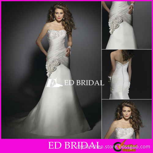 Daisy Wedding Dresses Trumpet Mermaid Strapless Slight Curve Ruched Satin Sheath Bridal Gowns
